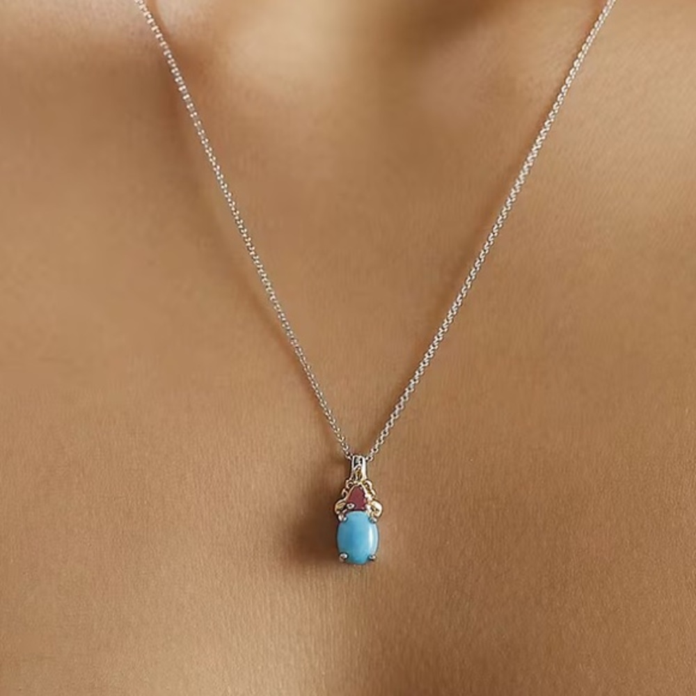 Sleeping Beauty Turquoise and Niassa Ruby 1.75 ctw Pendant - Picture 7 of 8